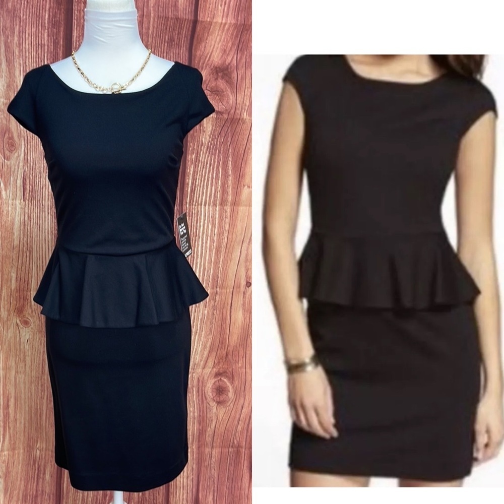 Express Black peplum lined floral lace zipper stretch sexy dress women’s size 2